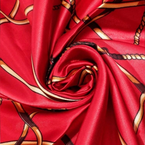 Chain Scarf Vintage Style Horse Satin Head Red Scarf Bandana - Picture 6 of 9